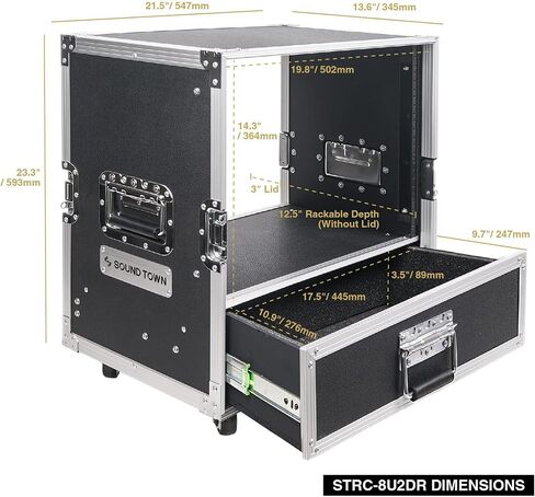 Sound Town 8U Rack Case with 2U Rack Drawer, Casters, for 19" Amps, Mixers, Microphone Receivers (STRC-8U2DR) in Saudi Arabia