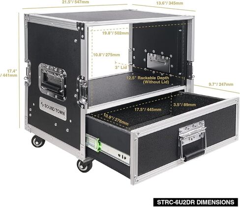 Sound Town 8U Rack Case with 2U Rack Drawer, Casters, for 19" Amps, Mixers, Microphone Receivers (STRC-8U2DR) in Saudi Arabia