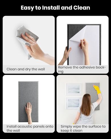 Moukey Acoustic Panels 4 PCS, 2.4“ Thick Fiberglass Soundproof Wall Panels 24''x12'', Self-adhesive Sound Absorbing Panels for Studios, Office, Home Theater (Black) in Saudi Arabia