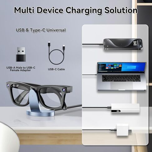 Charger Stand for RayBan Meta Smart Glasses with LED Display, Charging Stand for RayBan Meta Wayfarer/Gen 2,Headliner,Skylar/Gen 2,Oakley HSTN,USB C/A Cable to Adapter, Ray Ban Meta Accessories in Saudi Arabia