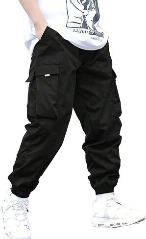 1 Piece Boys' Teenage Versatile Trendy Athletic Street-Style Cargo Pants with Large Pockets - Cuffed Ankle, Spring/Summer in Saudi Arabia