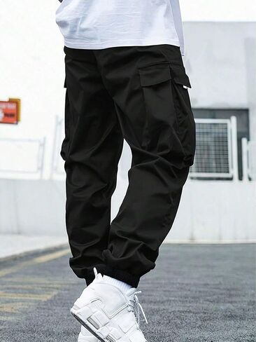 1 Piece Boys' Teenage Versatile Trendy Athletic Street-Style Cargo Pants with Large Pockets - Cuffed Ankle, Spring/Summer in Saudi Arabia