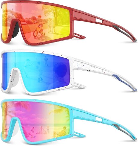 3 Pack Kids Sunglasses Youth Baseball Sunglasses for 3-12 Boys Girls Sports Cycling Running UV Protection Goggles in Saudi Arabia