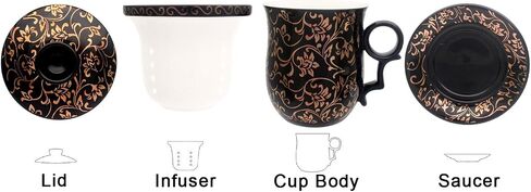 Porcelain Tea Cup with Infuser Lid and Saucer Sets - Chinese Jingdezhen Ceramics Coffee Mug Teacup Loose Leaf Tea Brewing System for Home Office in Saudi Arabia