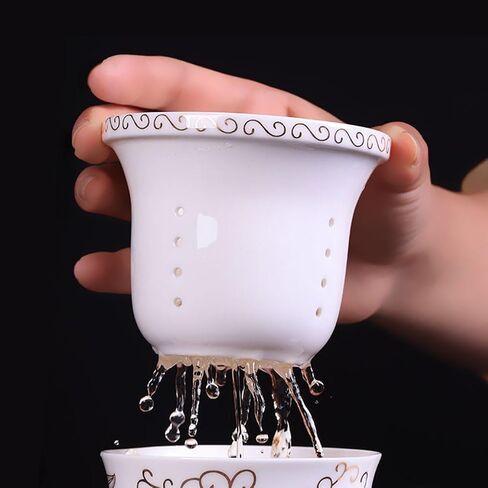 Porcelain Tea Cup with Infuser Lid and Saucer Sets - Chinese Jingdezhen Ceramics Coffee Mug Teacup Loose Leaf Tea Brewing System for Home Office in Saudi Arabia