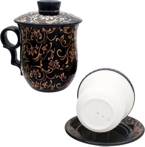 Porcelain Tea Cup with Infuser Lid and Saucer Sets - Chinese Jingdezhen Ceramics Coffee Mug Teacup Loose Leaf Tea Brewing System for Home Office in Saudi Arabia