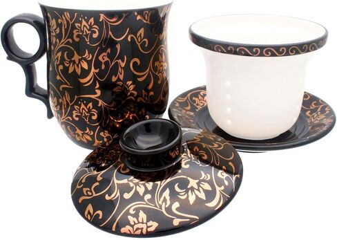 Porcelain Tea Cup with Infuser Lid and Saucer Sets - Chinese Jingdezhen Ceramics Coffee Mug Teacup Loose Leaf Tea Brewing System for Home Office in Saudi Arabia
