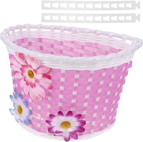 BESPORTBLE Pink Front Handlebar Bike Basket for Kids - Lightweight, Durable Plastic Storage Basket with Easy Installation, for Girls Carrying Thing and Essentials on Bikes or Scooters in Saudi Arabia