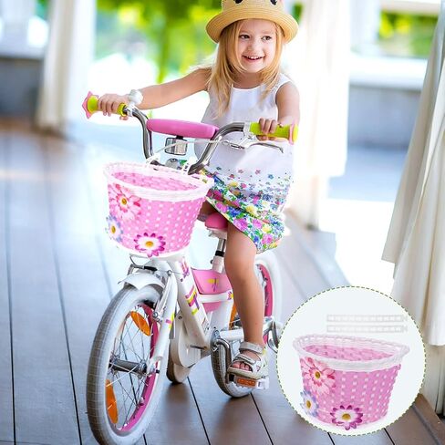 BESPORTBLE Pink Front Handlebar Bike Basket for Kids - Lightweight, Durable Plastic Storage Basket with Easy Installation, for Girls Carrying Thing and Essentials on Bikes or Scooters in Saudi Arabia