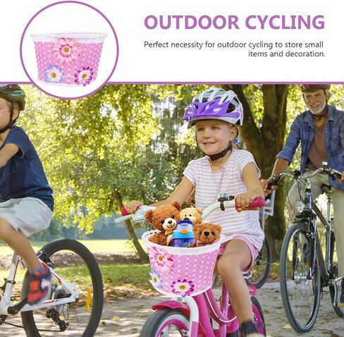 BESPORTBLE Pink Front Handlebar Bike Basket for Kids - Lightweight, Durable Plastic Storage Basket with Easy Installation, for Girls Carrying Thing and Essentials on Bikes or Scooters in Saudi Arabia