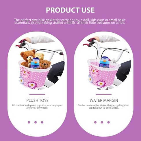 BESPORTBLE Pink Front Handlebar Bike Basket for Kids - Lightweight, Durable Plastic Storage Basket with Easy Installation, for Girls Carrying Thing and Essentials on Bikes or Scooters in Saudi Arabia