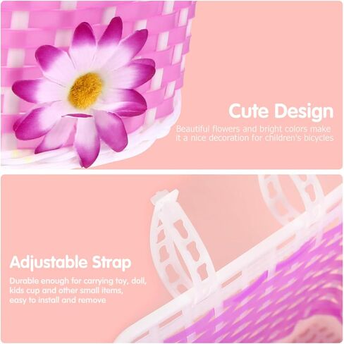 BESPORTBLE Pink Front Handlebar Bike Basket for Kids - Lightweight, Durable Plastic Storage Basket with Easy Installation, for Girls Carrying Thing and Essentials on Bikes or Scooters in Saudi Arabia