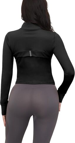 Workout Jackets for Woman: Athletic Gym Running Cropped Zip Up Tops with Thumb Holes Slim Fit Lightweight Sportswear in Saudi Arabia