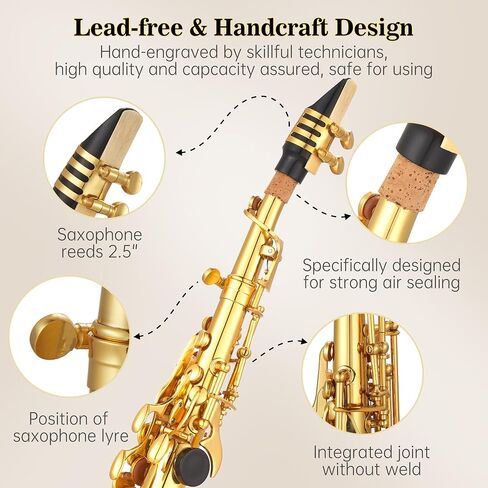 Black Gold Keys e Flat Alto Saxophone - Eb Alto Sax for Beginners & Students with 11 Reeds, Case, Mouthpiece, Neck Strap, Cleaning Kit, Gloves & Accessories, Gold Lacquer in Kuwait