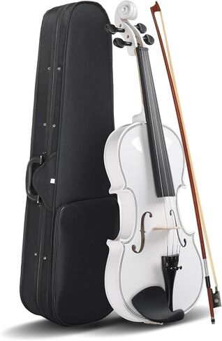 مجموعة كمان 4/4 كاملة الحجم مطورة من Lykos للبالغين والطلاب المبتدئين مع حقيبة صلبة، وقوس الكمان، ومسند الكتف، والصنوبري، وأوتار إضافية وسوردين (أبيض) in Kuwait