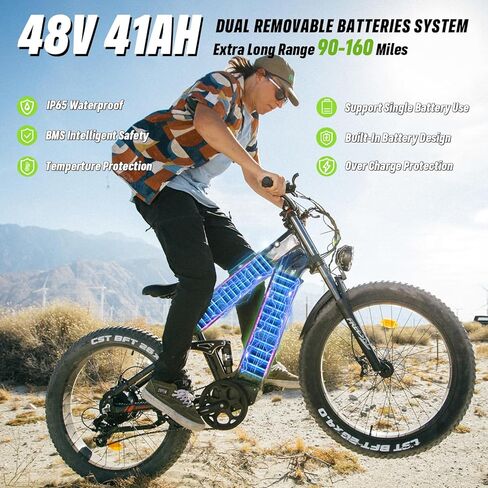 FREESKY Alaska Pro 2025 دراجة كهربائية للبالغين 3000 وات 48 فولت 41 أمبير في الساعة بطارية مزدوجة Ebike 160 ميل طويل المدى 40 ميل في الساعة 26 بوصة إطار سمين تعليق كامل دراجة جبلية إلكترونية مع فرامل هيدروليكية على الطرق الوعرة جميع التضاريس in Kuwait