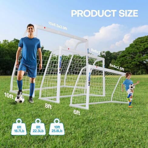 Soccer Goal for Backyard 10×6.5, 8×6 and 6×4 FT Soccer Goals Weatherproof and Portable HPVC Soccer Goal with Soccer Target Net and Carry Bag for Kids and Adults Outdoor's Practice Training in Saudi Arabia