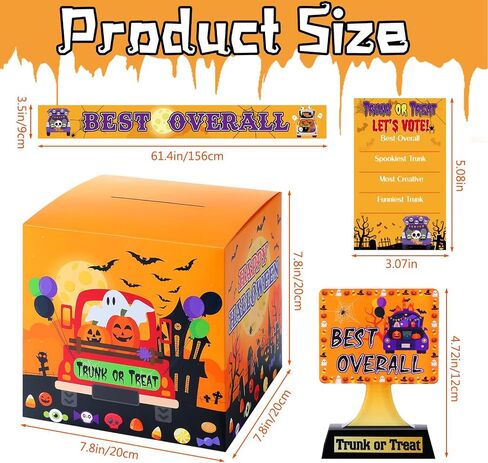 59 Pcs Halloween Trunk or Treat Contest Ballot Kit Includes 1 Ballot Box 4 Trunk or Treat Car Decor Trophies 50 Voting Cards and 4 Award Sashes for Halloween Costume Game Party Decoration in Saudi Arabia