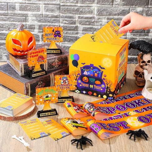 59 Pcs Halloween Trunk or Treat Contest Ballot Kit Includes 1 Ballot Box 4 Trunk or Treat Car Decor Trophies 50 Voting Cards and 4 Award Sashes for Halloween Costume Game Party Decoration in Saudi Arabia