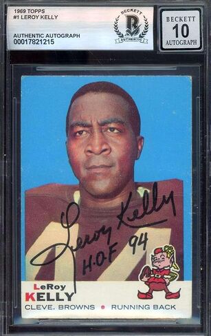 LeRoy Kelly Gem Mint 10 Beckett BAS Signed 1969 Topps Autograph - NFL Autographed Football Cards in Saudi Arabia