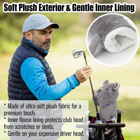 Funny Drive Head Covers Rhino Golf Club for Driver – Cartoon Funny Plush Animal Head Guard Fits Standard 460cc Woods – Cute Novelty Cool Headcovers for Men Women Clubs, Fun and Coolest Golf Wood Cover in Saudi Arabia