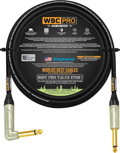 10 أقدام - جيتار WBC-PRO - 20 AWG - غطاء منخفض (18pF/قدم) - درجة احترافية - قائم على الجرافيت - جيتار مزدوج الحماية، باس، كابل أداة مع موصلات Amphenol QM2R-AU وQM2P-AU ¼ بوصة (6.35 مم) ذهبية TS in Saudi Arabia