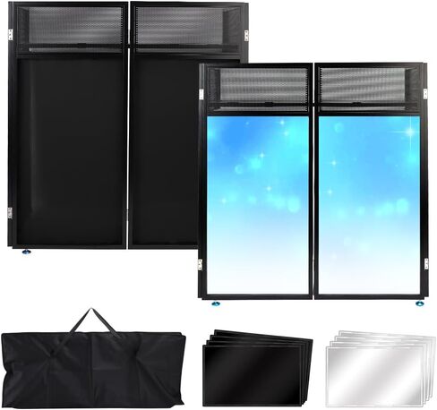 Topteng Portable DJ Facade Booth with Black/White Lighting Scrims, 42" x 20" Metal Frame DJ Table with Cable Slots, Carrying Case, for Events Clubs Bars Weddings Shows Party Indoor and Outdoor in Saudi Arabia