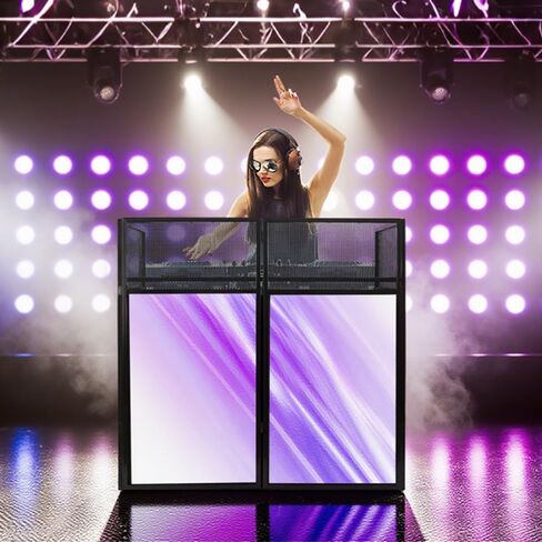 Topteng Portable DJ Facade Booth with Black/White Lighting Scrims, 42" x 20" Metal Frame DJ Table with Cable Slots, Carrying Case, for Events Clubs Bars Weddings Shows Party Indoor and Outdoor in Saudi Arabia