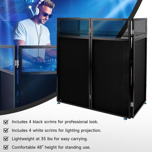 Topteng Portable DJ Facade Booth with Black/White Lighting Scrims, 42" x 20" Metal Frame DJ Table with Cable Slots, Carrying Case, for Events Clubs Bars Weddings Shows Party Indoor and Outdoor in Saudi Arabia