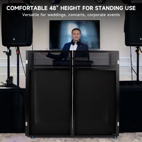 Topteng Portable DJ Facade Booth with Black/White Lighting Scrims, 42" x 20" Metal Frame DJ Table with Cable Slots, Carrying Case, for Events Clubs Bars Weddings Shows Party Indoor and Outdoor in Saudi Arabia
