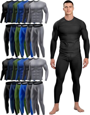 Hicarer 12 Pack Thermal Underwear Compression Set Bulk for Men Homeless Wholesale Base Layer Winter Workout Bottom Top in Saudi Arabia