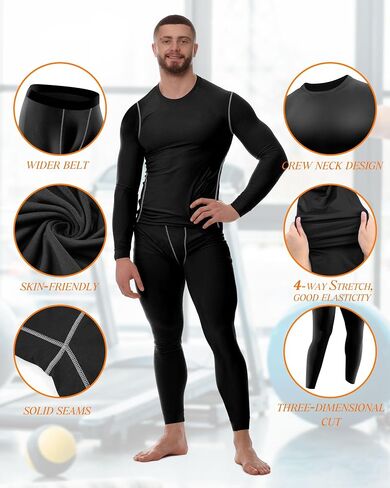 Hicarer 12 Pack Thermal Underwear Compression Set Bulk for Men Homeless Wholesale Base Layer Winter Workout Bottom Top in Saudi Arabia