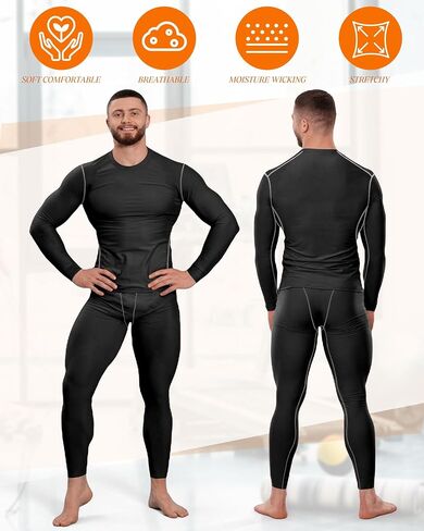 Hicarer 12 Pack Thermal Underwear Compression Set Bulk for Men Homeless Wholesale Base Layer Winter Workout Bottom Top in Saudi Arabia