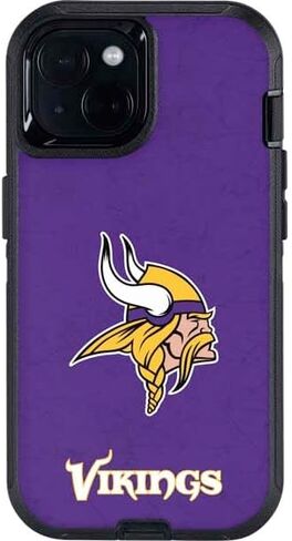 Skinit Decal Phone Skin Compatible with OtterBox Defender iPhone 15 - Officially Licensed NFL Minnesota Vikings Distressed Design in Saudi Arabia