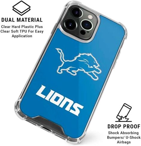 Skinit Clear Phone Case Compatible with iPhone 15 Pro Max - Officially Licensed NFL Detroit Lions Distressed Design in Saudi Arabia