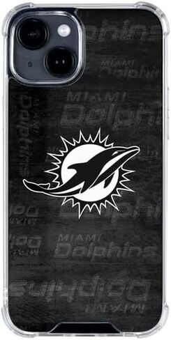 حافظة هاتف Skinit الشفافة متوافقة مع iPhone 14 - تصميم أسود وأبيض مرخص رسميًا من NFL Miami Dolphins in Saudi Arabia
