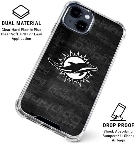 حافظة هاتف Skinit الشفافة متوافقة مع iPhone 14 - تصميم أسود وأبيض مرخص رسميًا من NFL Miami Dolphins in Saudi Arabia