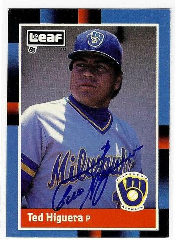 Ted Higuera Signed 1988 Leaf Card #53 Milwaukee Brewers - MLB Autographed Baseball Cards in Saudi Arabia