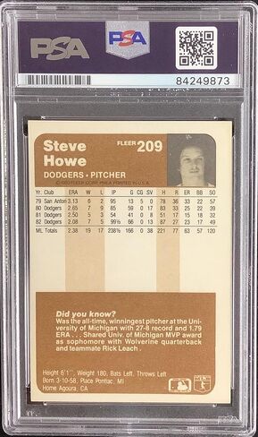ستيف هاو وقع 1983 Fleer #209 بطاقة البيسبول LA Dodgers توقيعه PSA/DNA - بطاقات البيسبول الموقعة in Saudi Arabia