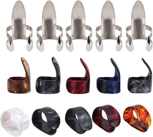 15Pcs Metal Finger Picks, Guitar Finger Pick, Bass Ukulele, Quality Material Xylonite, Strong Plasticity, Practical and Useful for Playing, Relieve Finger Fatigue and Pain with Comfortable W in Saudi Arabia