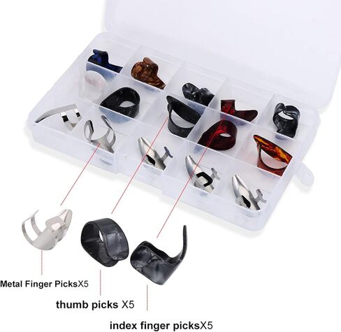 15Pcs Metal Finger Picks, Guitar Finger Pick, Bass Ukulele, Quality Material Xylonite, Strong Plasticity, Practical and Useful for Playing, Relieve Finger Fatigue and Pain with Comfortable W in Saudi Arabia