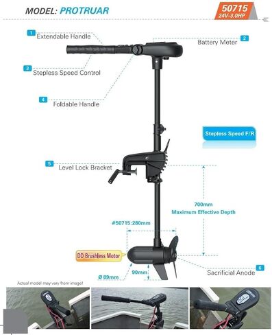 HASWING Electric Trolling Motor – 12V 1 HP Power 35.4 Inch Shaft Protruar Brushless Transom Mount Bracket Stepless Speed Control Folding Handle Boat Fishing Saltwater Freshwater in Saudi Arabia