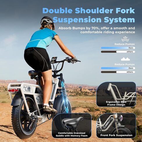 Dual Battery Electric Bike for Adults, 160 Miles Long Range Cargo Ebike with 48V 60AH Removable 2880WH Battery, 1450W Peak Motor 34MPH Electric Bicycle, 20" x 4" Fat Tire Hydraulic Brakes E Bike in Saudi Arabia