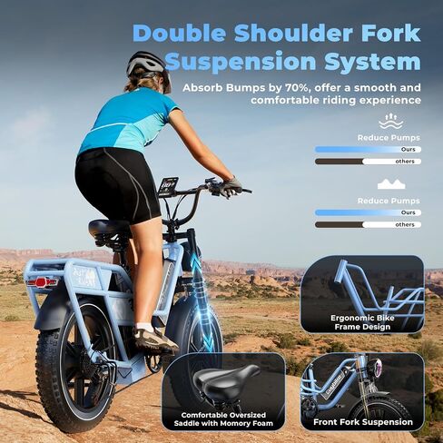 Dual Battery Electric Bike for Adults, 160 Miles Long Range Cargo Ebike with 48V 60AH Removable 2880WH Battery, 1450W Peak Motor 34MPH Electric Bicycle, 20" x 4" Fat Tire Hydraulic Brakes E Bike in Saudi Arabia