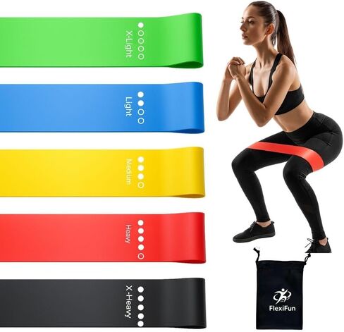 Set of 5 Mini Loop Resistance Bands – 5 Levels (X-Light to X-Heavy), 50mm Wide – Legs, Glutes & Full-Body Home Workout – Carry Bag Included in Saudi Arabia
