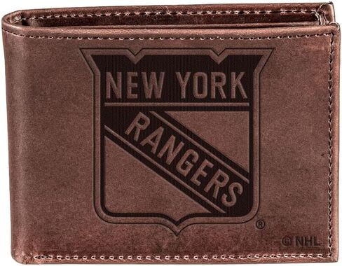 محفظة تيم سبورتس أمريكا NHL New York Rangers Brown Wallet | ثنائي الطي | شعار مختوم مرخص رسميًا | مصنوع من الجلد | منظم النقود والبطاقات | يتضمن صندوق الهدايا in Saudi Arabia