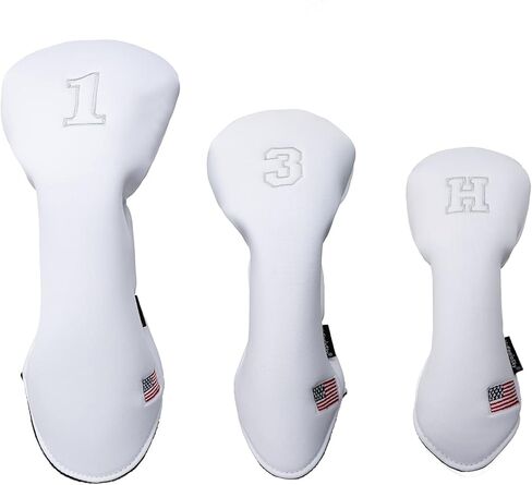 أغطية رأس سائق الجولف مكونة من 3 قطع للرجال والنساء - جلد البولي يوريثان الفاخر مع تطريز الفيل، شريط مطاطي مزدوج (السائق/الممر/الهجين)، مقاوم للماء ومتين - أبيض رمادي أو أسود رمادي in Kuwait