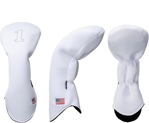 أغطية رأس سائق الجولف مكونة من 3 قطع للرجال والنساء - جلد البولي يوريثان الفاخر مع تطريز الفيل، شريط مطاطي مزدوج (السائق/الممر/الهجين)، مقاوم للماء ومتين - أبيض رمادي أو أسود رمادي in Kuwait