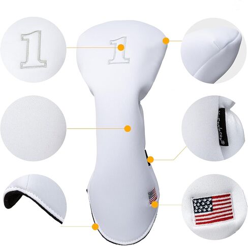 أغطية رأس سائق الجولف مكونة من 3 قطع للرجال والنساء - جلد البولي يوريثان الفاخر مع تطريز الفيل، شريط مطاطي مزدوج (السائق/الممر/الهجين)، مقاوم للماء ومتين - أبيض رمادي أو أسود رمادي in Kuwait