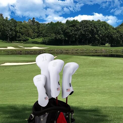 أغطية رأس سائق الجولف مكونة من 3 قطع للرجال والنساء - جلد البولي يوريثان الفاخر مع تطريز الفيل، شريط مطاطي مزدوج (السائق/الممر/الهجين)، مقاوم للماء ومتين - أبيض رمادي أو أسود رمادي in Kuwait